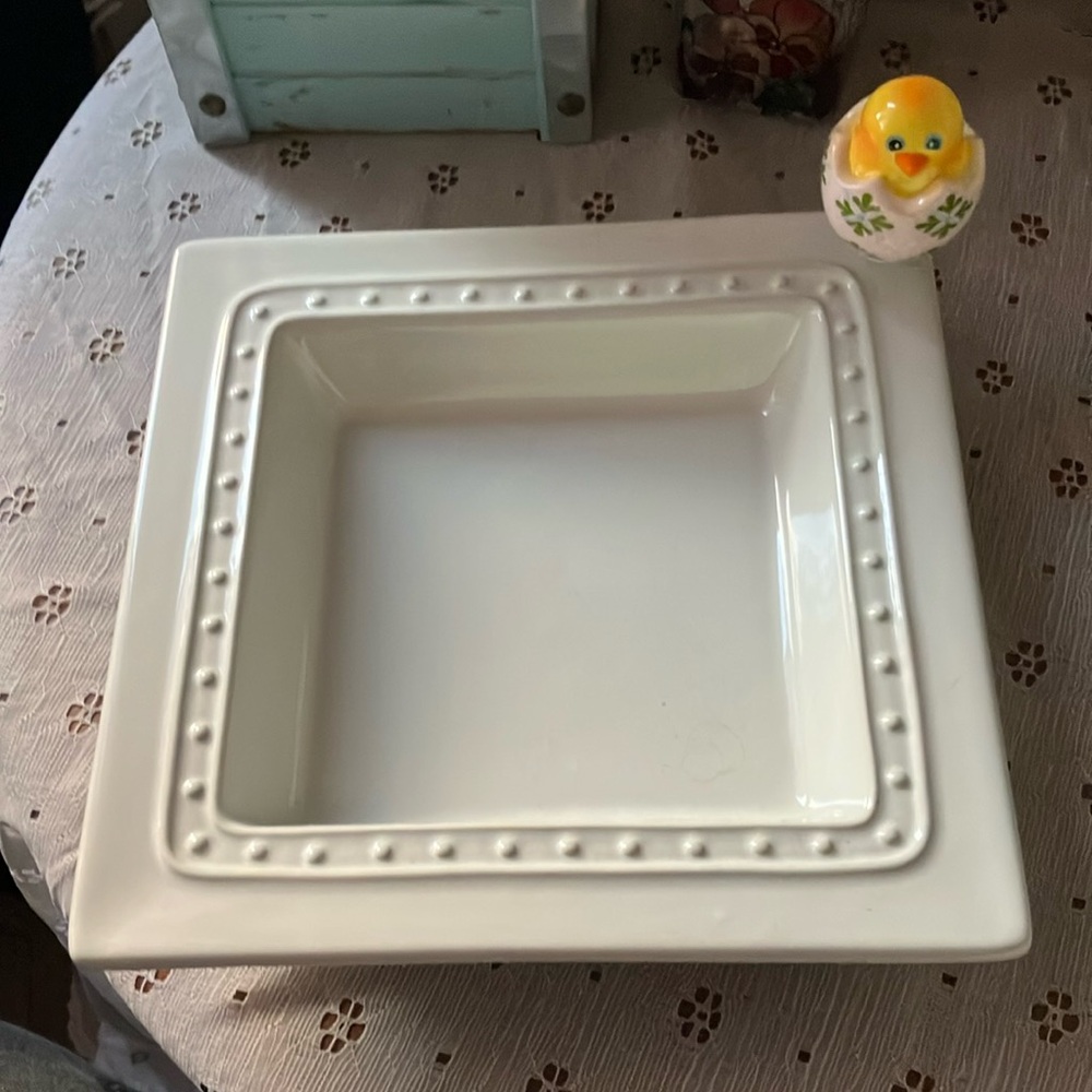 Nora Fleming Elegant Cream Square dish.